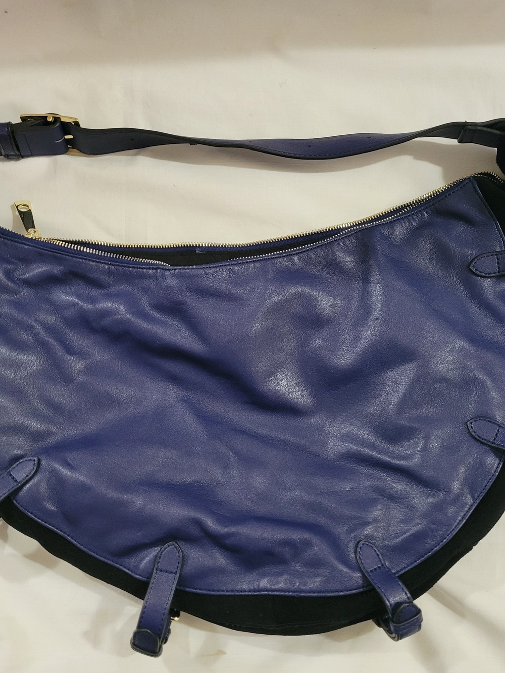 INZI Navy Leather Hobo Shoulder Bag